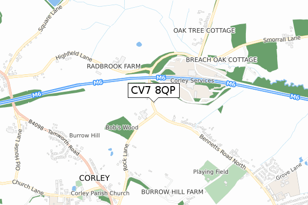 CV7 8QP map - small scale - OS Open Zoomstack (Ordnance Survey)
