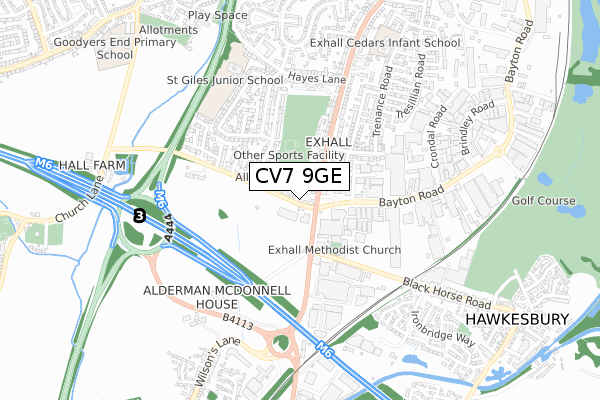 CV7 9GE map - small scale - OS Open Zoomstack (Ordnance Survey)