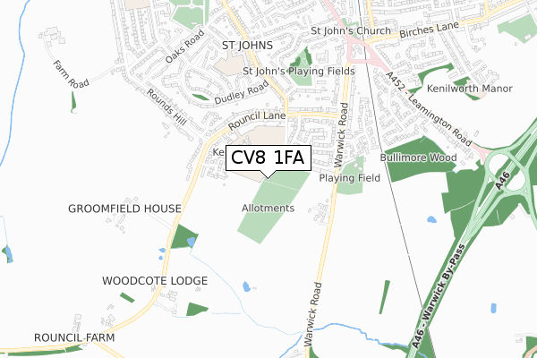 CV8 1FA map - small scale - OS Open Zoomstack (Ordnance Survey)