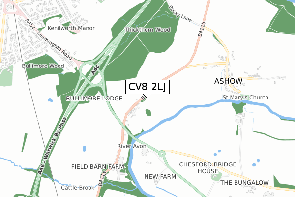 CV8 2LJ map - small scale - OS Open Zoomstack (Ordnance Survey)