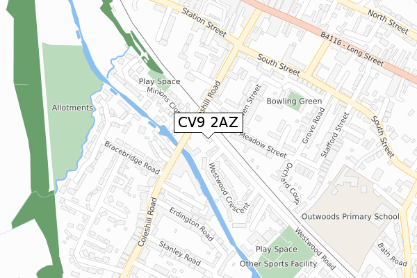 CV9 2AZ map - large scale - OS Open Zoomstack (Ordnance Survey)