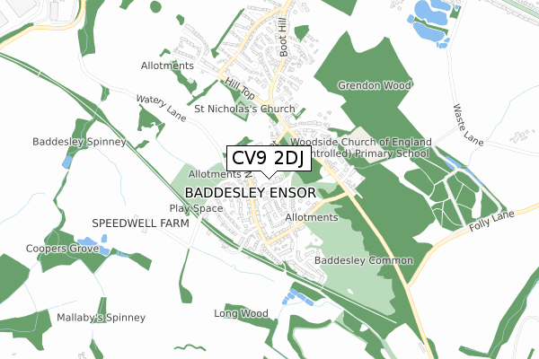 CV9 2DJ map - small scale - OS Open Zoomstack (Ordnance Survey)