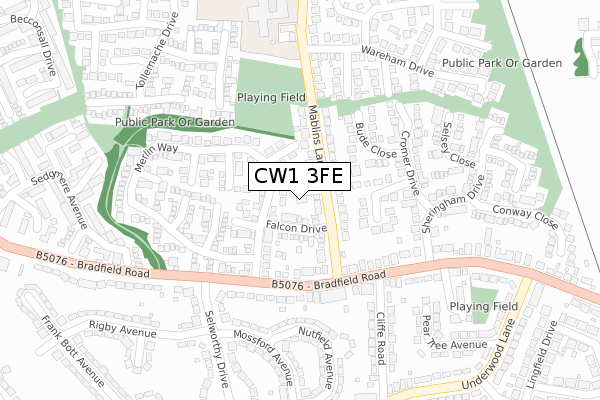 CW1 3FE map - large scale - OS Open Zoomstack (Ordnance Survey)