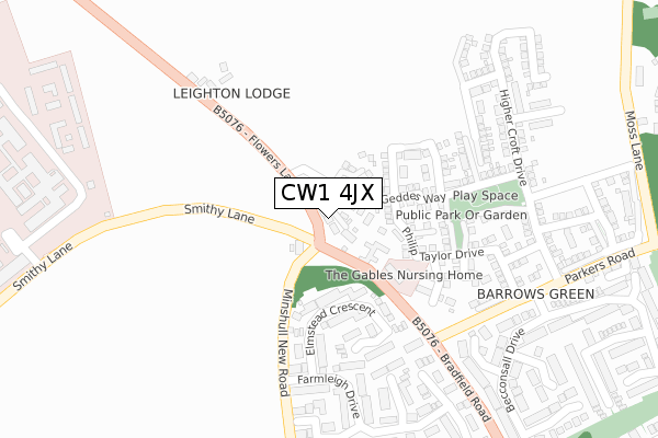 CW1 4JX map - large scale - OS Open Zoomstack (Ordnance Survey)