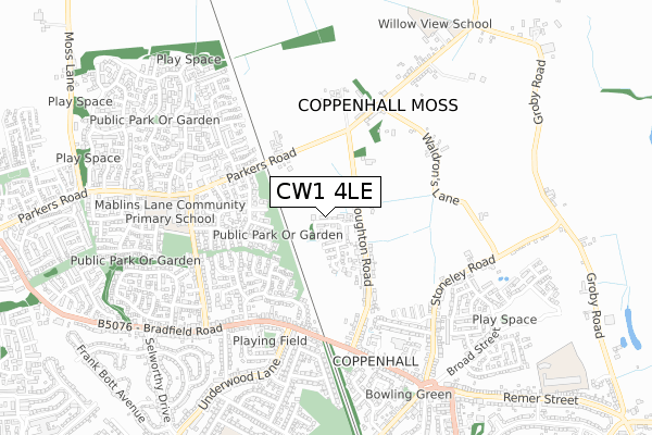 CW1 4LE map - small scale - OS Open Zoomstack (Ordnance Survey)