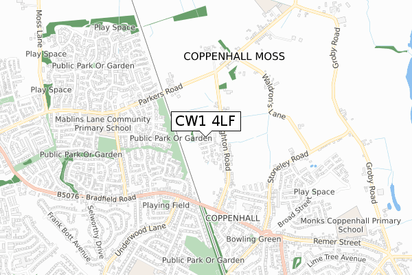 CW1 4LF map - small scale - OS Open Zoomstack (Ordnance Survey)