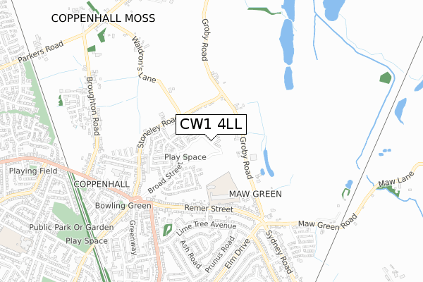 CW1 4LL map - small scale - OS Open Zoomstack (Ordnance Survey)