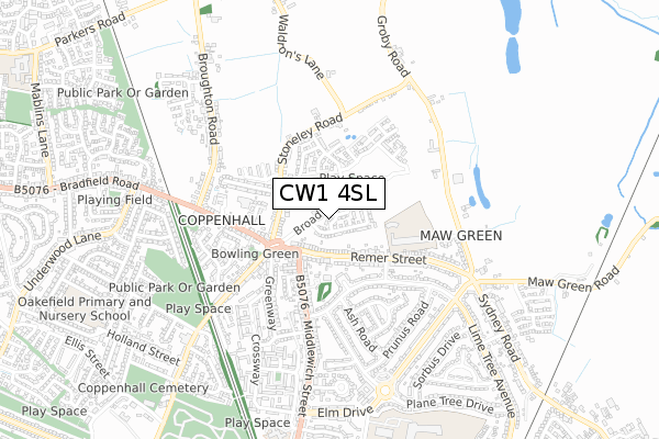 CW1 4SL map - small scale - OS Open Zoomstack (Ordnance Survey)