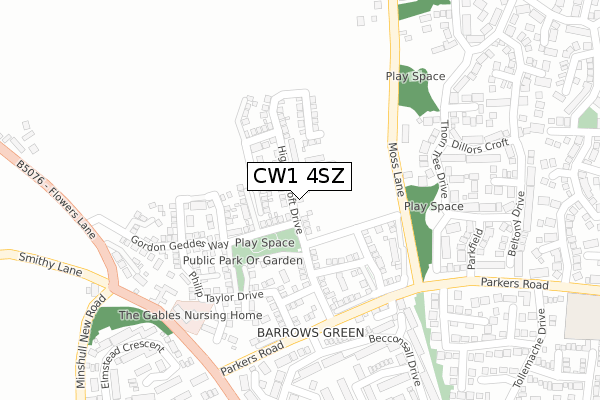 CW1 4SZ map - large scale - OS Open Zoomstack (Ordnance Survey)
