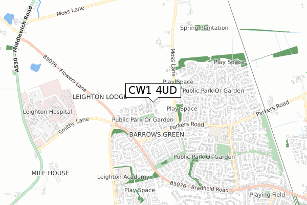 CW1 4UD map - small scale - OS Open Zoomstack (Ordnance Survey)