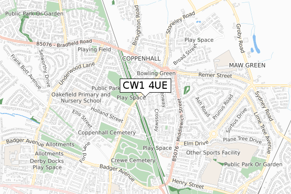 CW1 4UE map - small scale - OS Open Zoomstack (Ordnance Survey)