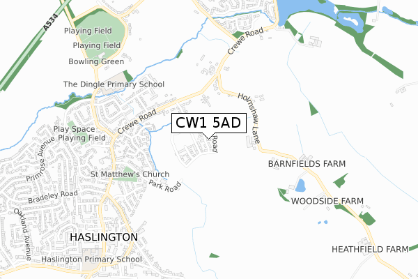 CW1 5AD map - small scale - OS Open Zoomstack (Ordnance Survey)