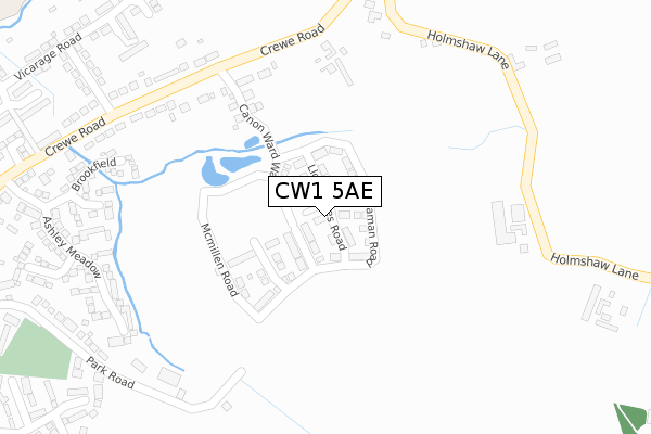 CW1 5AE map - large scale - OS Open Zoomstack (Ordnance Survey)