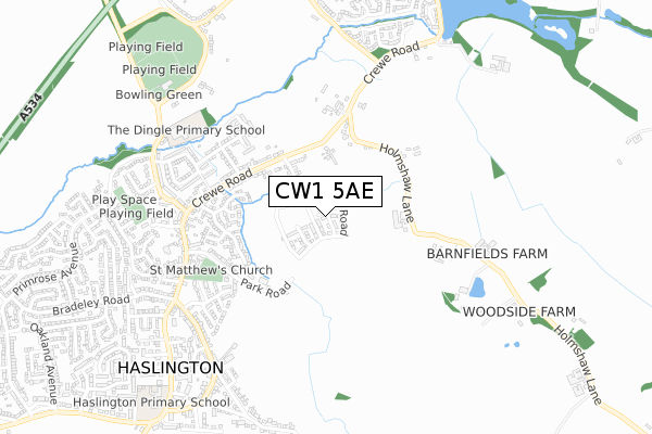CW1 5AE map - small scale - OS Open Zoomstack (Ordnance Survey)