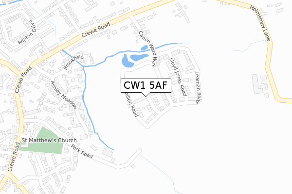 CW1 5AF map - large scale - OS Open Zoomstack (Ordnance Survey)
