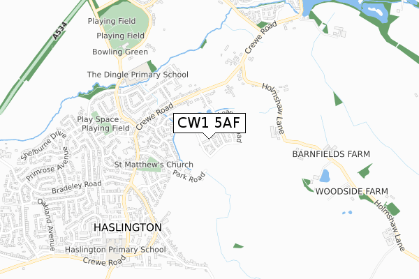CW1 5AF map - small scale - OS Open Zoomstack (Ordnance Survey)