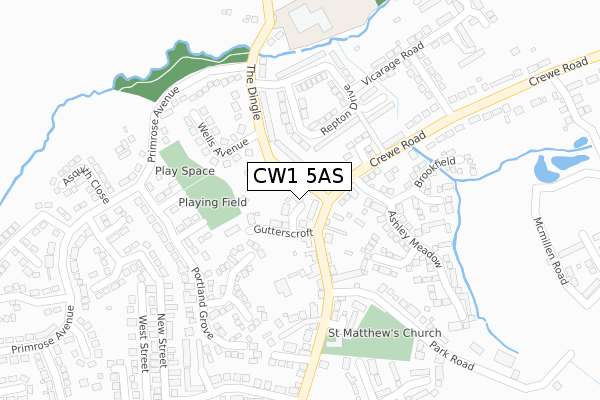 CW1 5AS map - large scale - OS Open Zoomstack (Ordnance Survey)