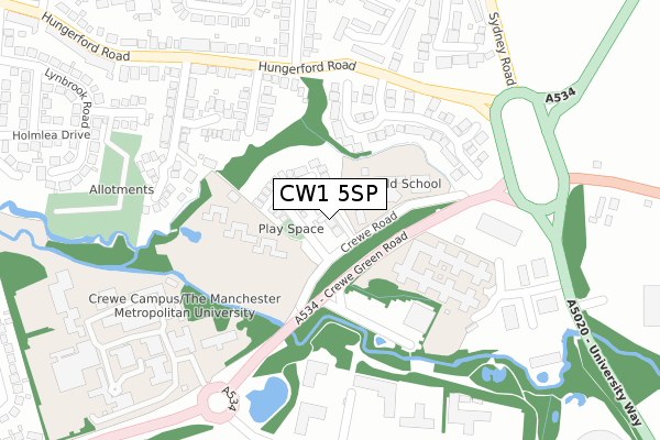 CW1 5SP map - large scale - OS Open Zoomstack (Ordnance Survey)