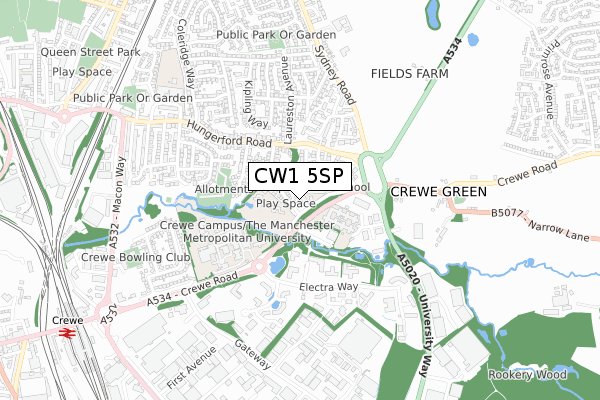 CW1 5SP map - small scale - OS Open Zoomstack (Ordnance Survey)