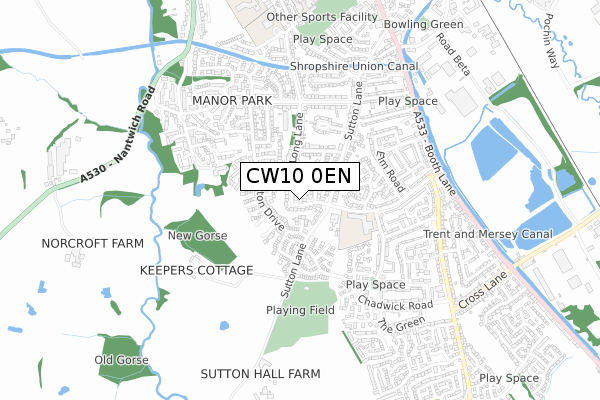 CW10 0EN map - small scale - OS Open Zoomstack (Ordnance Survey)