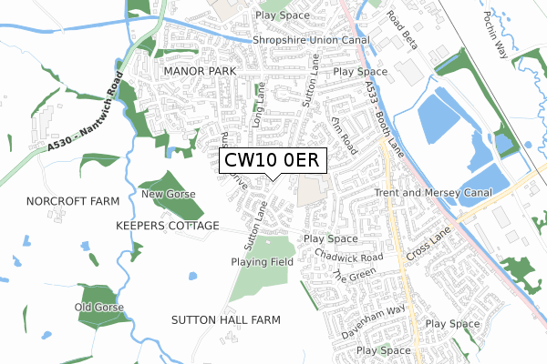CW10 0ER map - small scale - OS Open Zoomstack (Ordnance Survey)