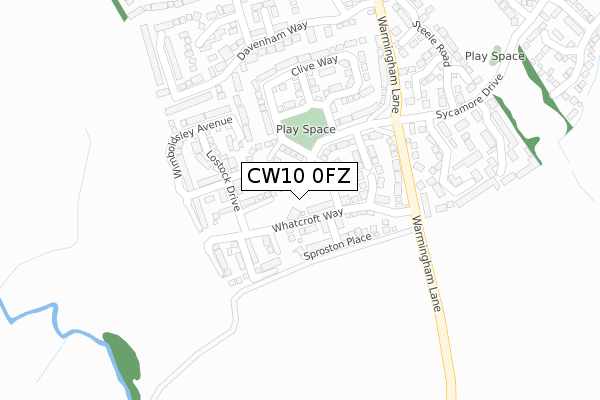 CW10 0FZ map - large scale - OS Open Zoomstack (Ordnance Survey)