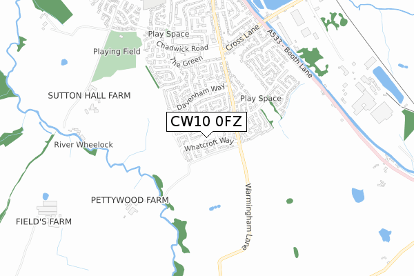 CW10 0FZ map - small scale - OS Open Zoomstack (Ordnance Survey)