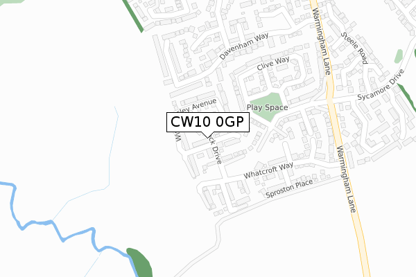 CW10 0GP map - large scale - OS Open Zoomstack (Ordnance Survey)