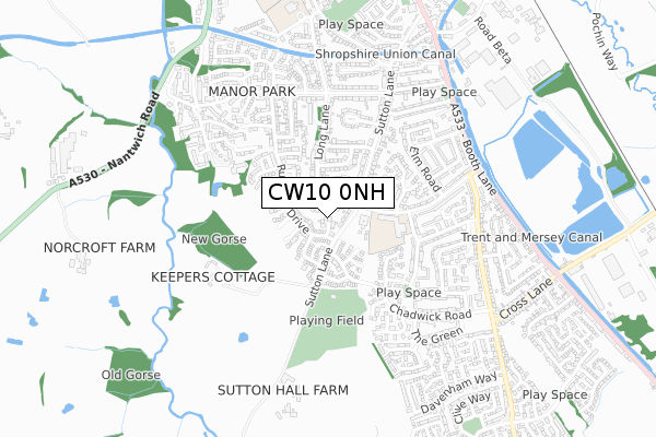 CW10 0NH map - small scale - OS Open Zoomstack (Ordnance Survey)