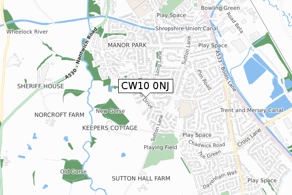 CW10 0NJ map - small scale - OS Open Zoomstack (Ordnance Survey)