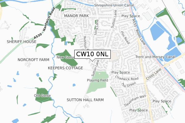 CW10 0NL map - small scale - OS Open Zoomstack (Ordnance Survey)