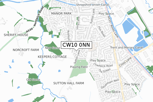 CW10 0NN map - small scale - OS Open Zoomstack (Ordnance Survey)