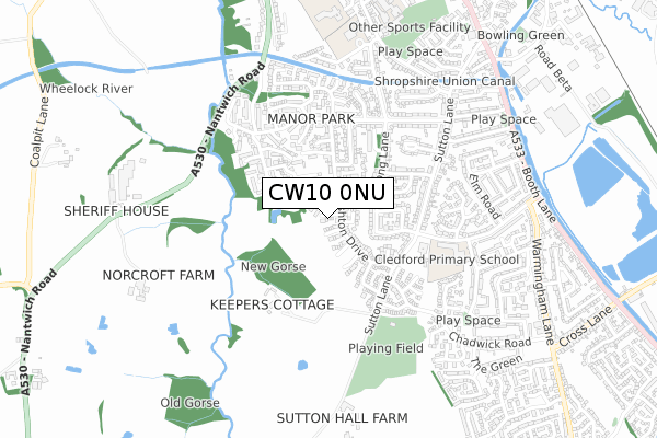 CW10 0NU map - small scale - OS Open Zoomstack (Ordnance Survey)