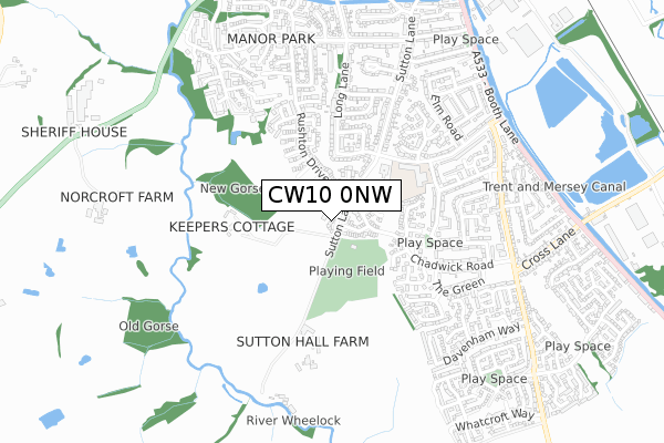 CW10 0NW map - small scale - OS Open Zoomstack (Ordnance Survey)