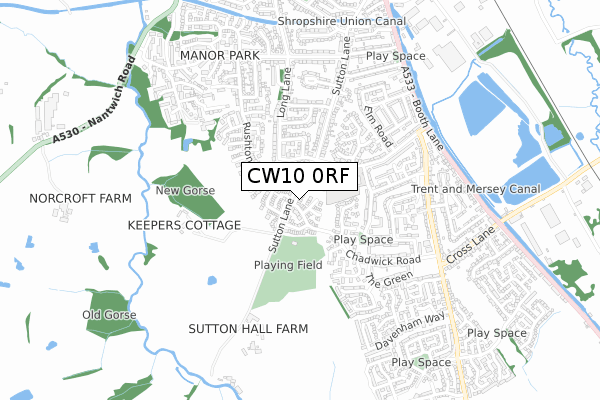CW10 0RF map - small scale - OS Open Zoomstack (Ordnance Survey)