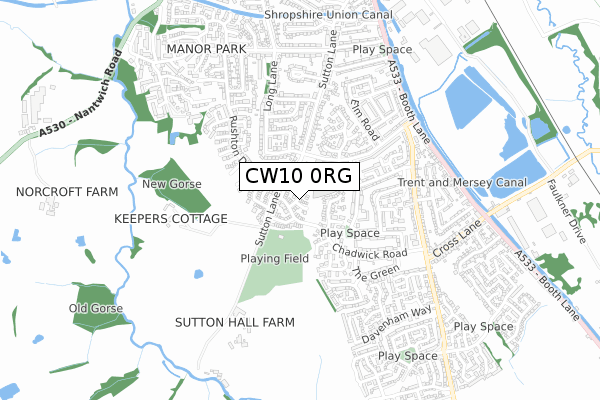 CW10 0RG map - small scale - OS Open Zoomstack (Ordnance Survey)