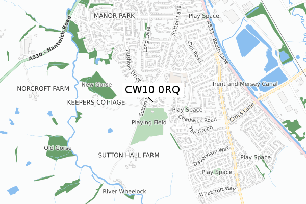 CW10 0RQ map - small scale - OS Open Zoomstack (Ordnance Survey)