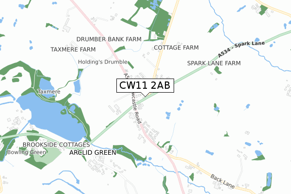 CW11 2AB map - small scale - OS Open Zoomstack (Ordnance Survey)