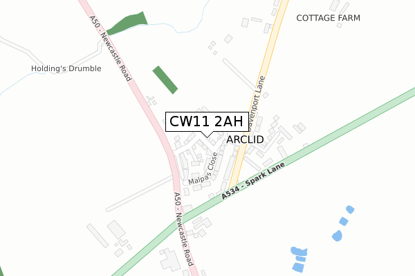 CW11 2AH map - large scale - OS Open Zoomstack (Ordnance Survey)