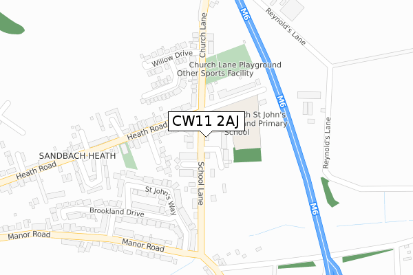 CW11 2AJ map - large scale - OS Open Zoomstack (Ordnance Survey)