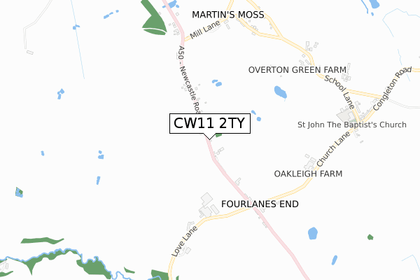 CW11 2TY map - small scale - OS Open Zoomstack (Ordnance Survey)