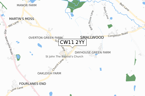 CW11 2YY map - small scale - OS Open Zoomstack (Ordnance Survey)