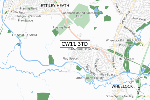 CW11 3TD map - small scale - OS Open Zoomstack (Ordnance Survey)