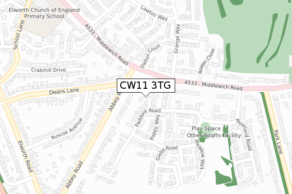 CW11 3TG map - large scale - OS Open Zoomstack (Ordnance Survey)