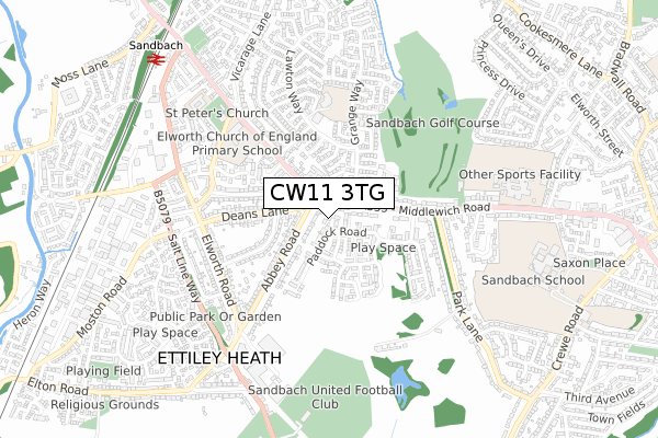 CW11 3TG map - small scale - OS Open Zoomstack (Ordnance Survey)