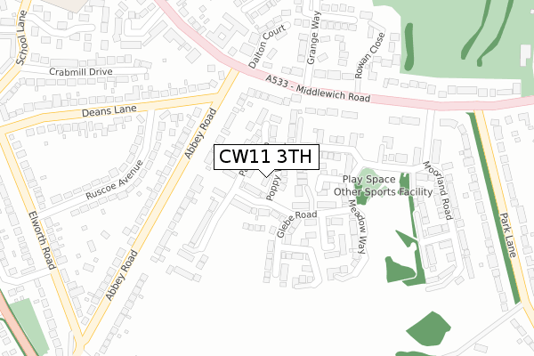 CW11 3TH map - large scale - OS Open Zoomstack (Ordnance Survey)
