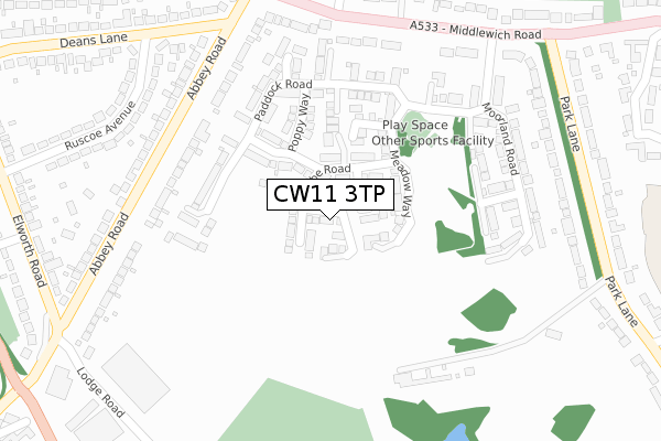 CW11 3TP map - large scale - OS Open Zoomstack (Ordnance Survey)