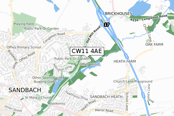 CW11 4AE map - small scale - OS Open Zoomstack (Ordnance Survey)