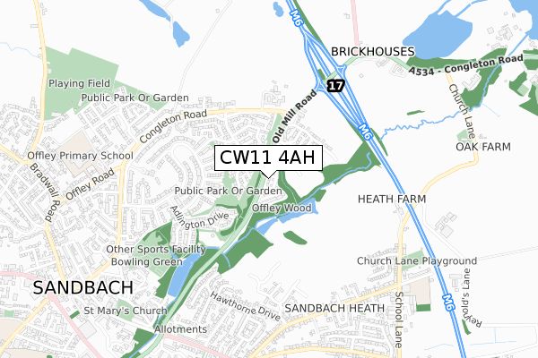 CW11 4AH map - small scale - OS Open Zoomstack (Ordnance Survey)