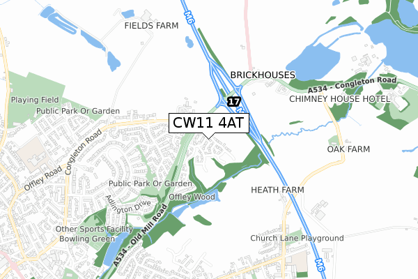 CW11 4AT map - small scale - OS Open Zoomstack (Ordnance Survey)